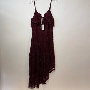 Foxiedox Womens Ryana‎ Lace Spaghetti Maxi Dress Maroon XL Asymmetrical Hem NWT